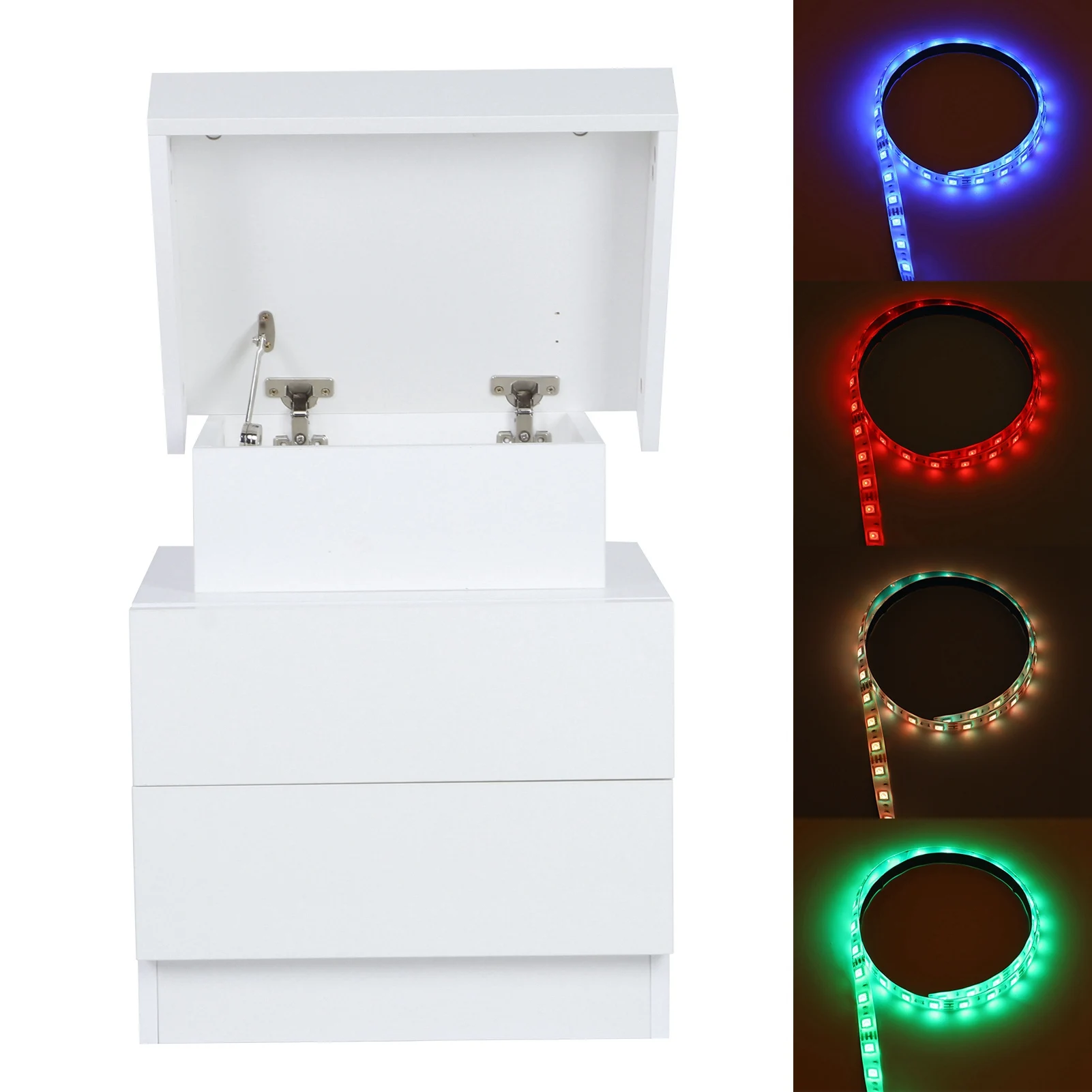 Bedroom LED Nightstand Bedside Desk Bedside Table Large Capacity RGB Light Storage Nightstand Cabinet with 2 Drawers for Bedroom
