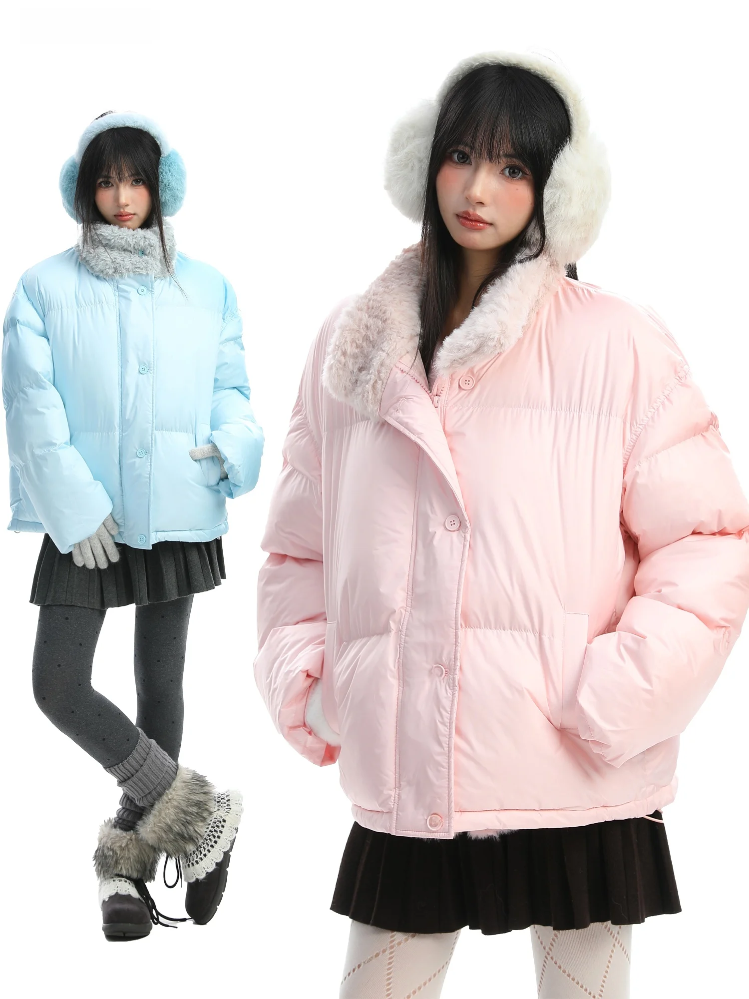 

Розовая пушистая утепленная хлопковая куртка с воротником-стойкой для женщин, зимнее теплое пальто свободного кроя на молнии