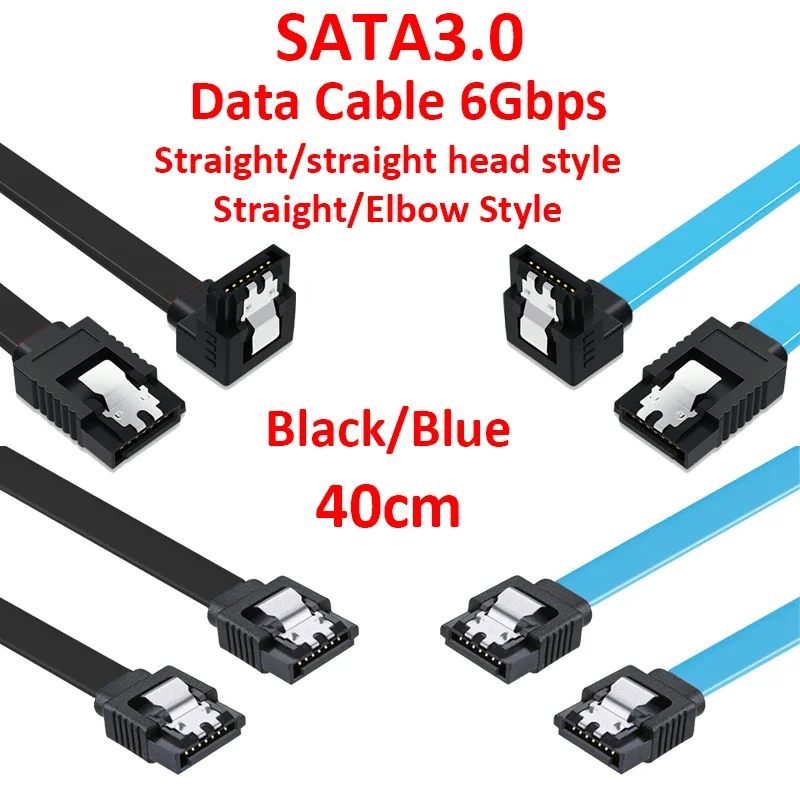 1pcs 40CM SATA Data Cable 90 Degree Right Angle SATA 3.0 6Gbps Cable Black with Locking SATA Cable For HDD SSD CD DVD Drives