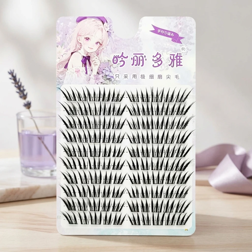 Wispy False Eyelashes Wet Look Kpop Idols Fake Lashes Cluster Eye Makeup Effect C Curl Synthetic Fiber Dense Girl Group Lashes