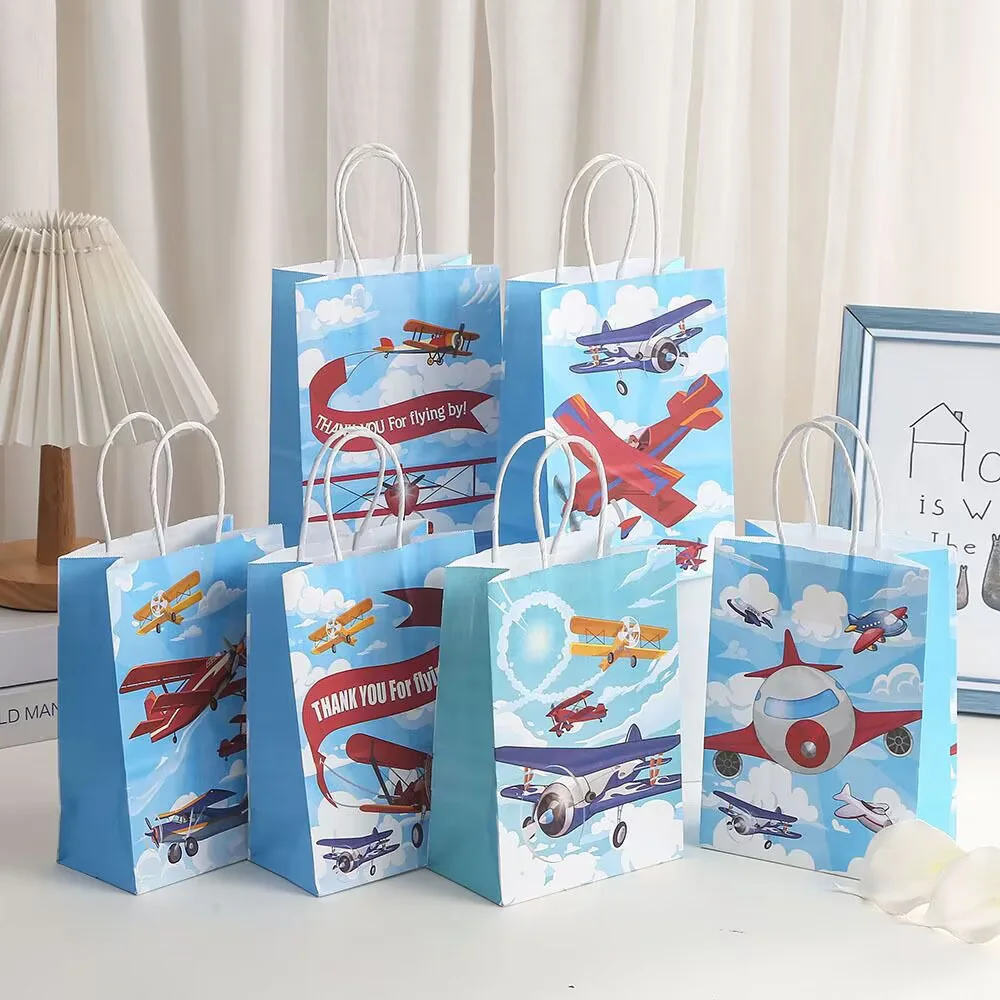 Airplane Birthday Party Favors Tableware Airplane Paper Goodie Bags Candy Gift Bags Time Flies Balloon Airplane Themed Supplies