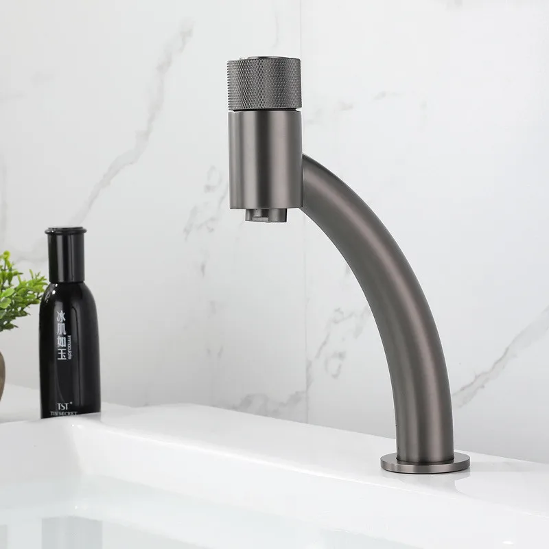 

Basin Faucet Hot and Cold Bathroom Gray Single Lever Total Brass Sink Mixer With Push Button Switch Brush Gold Black