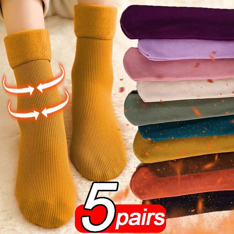 

1/5pairs Women's Thicken Thermal Socks Snow Stocking Winter Warm Cashmere Snow Sleeping Socks Velvet Wool Seamless Boot Sox