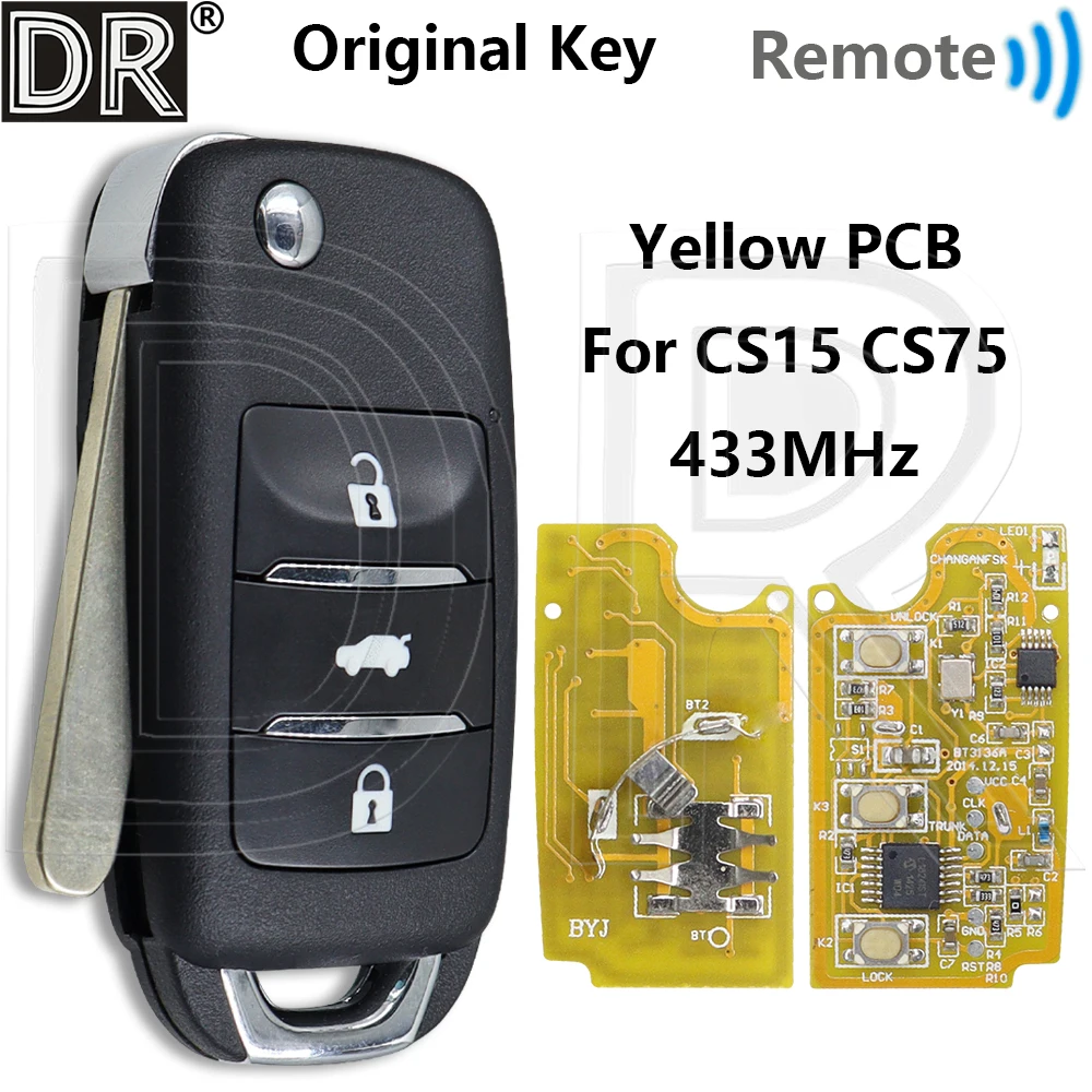 

Great 433MHz Yellow Board Flip Car Remote Control Key For Changan CS15 CS75