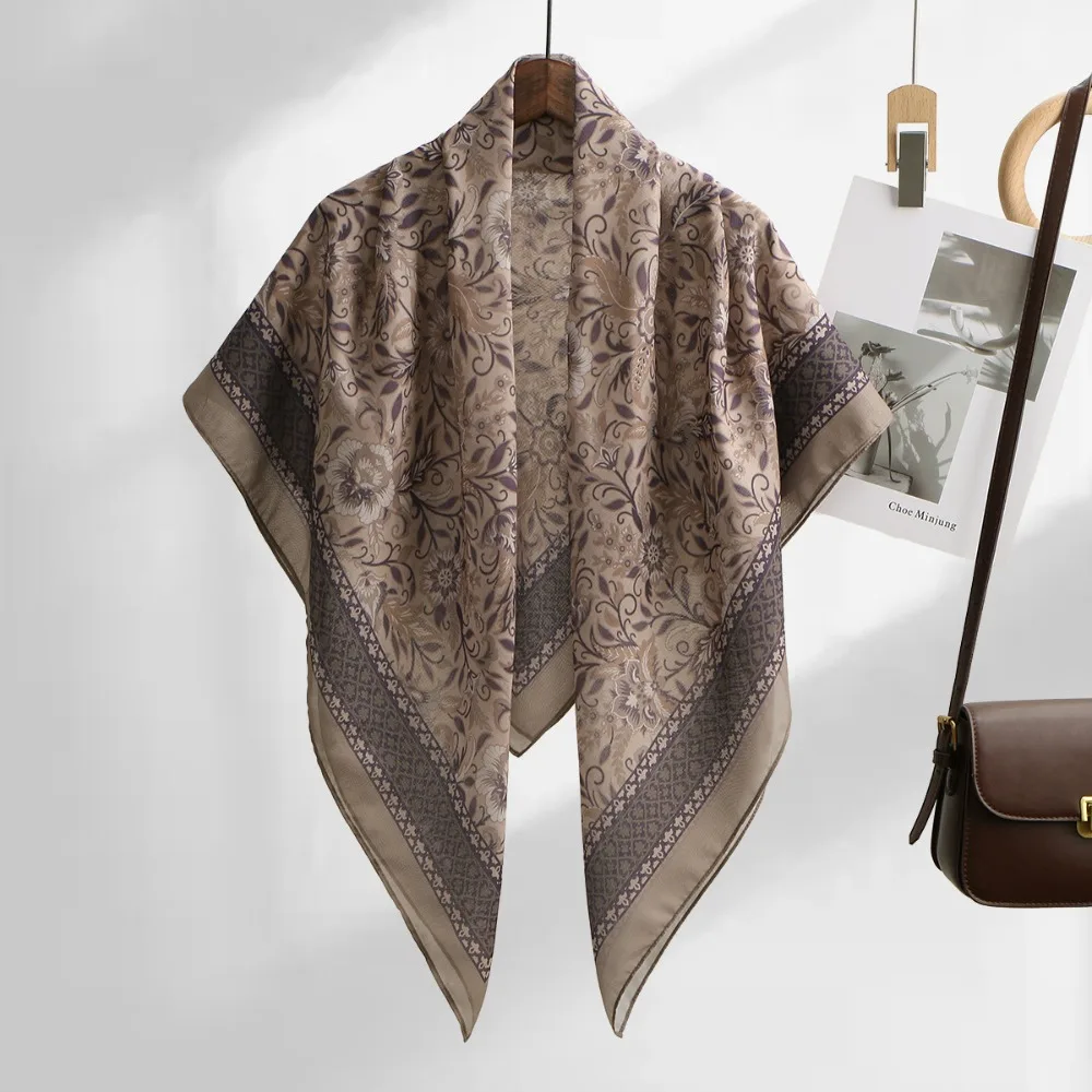 

Квадратный шарф с цветочным принтом, дышащий, 110 см, универсальный, в малайзийском стиле, платок-фулярд, культурная одежда