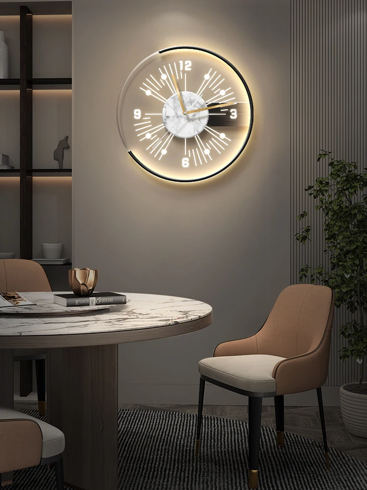 Living room creative clock wall lamp painting modern simple light luxury background wall clock quiet light clock