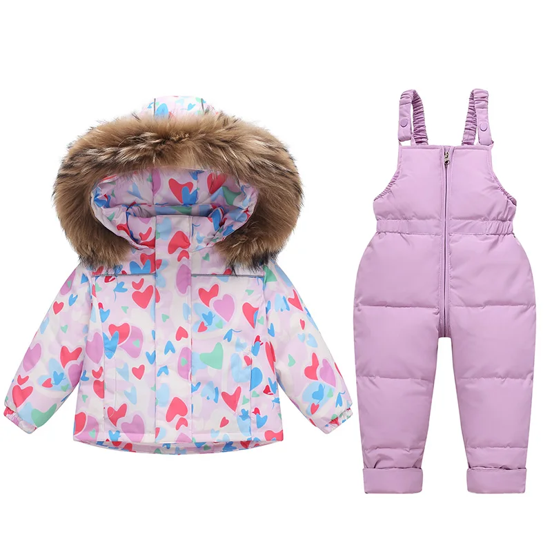 

2025 Girls Colorful Winter Jackets Jumpsuit for Kids Snowsuits Boy Duck Down Coat Fur Collar Outerwear Children Suits Overalls