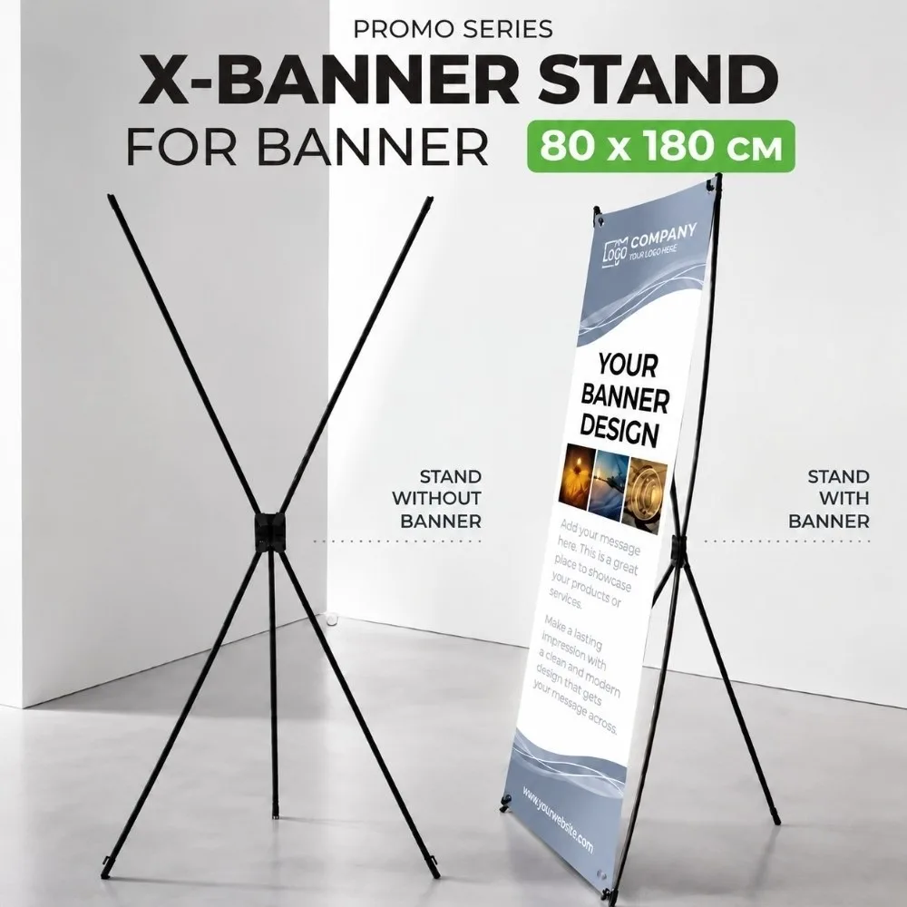 Portable 180×80cm X Banner Stand Lightweight Tool-Free Poster Display Stand Foldable Roll-Up Stable X Stand Trade Show