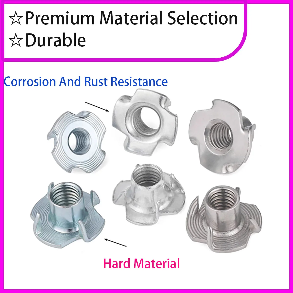 Zinc Plated Four Claws T-Nut M3-M12 Blind Pronged Insert Tee Nut Speaker Furniture Hardware Fastener
