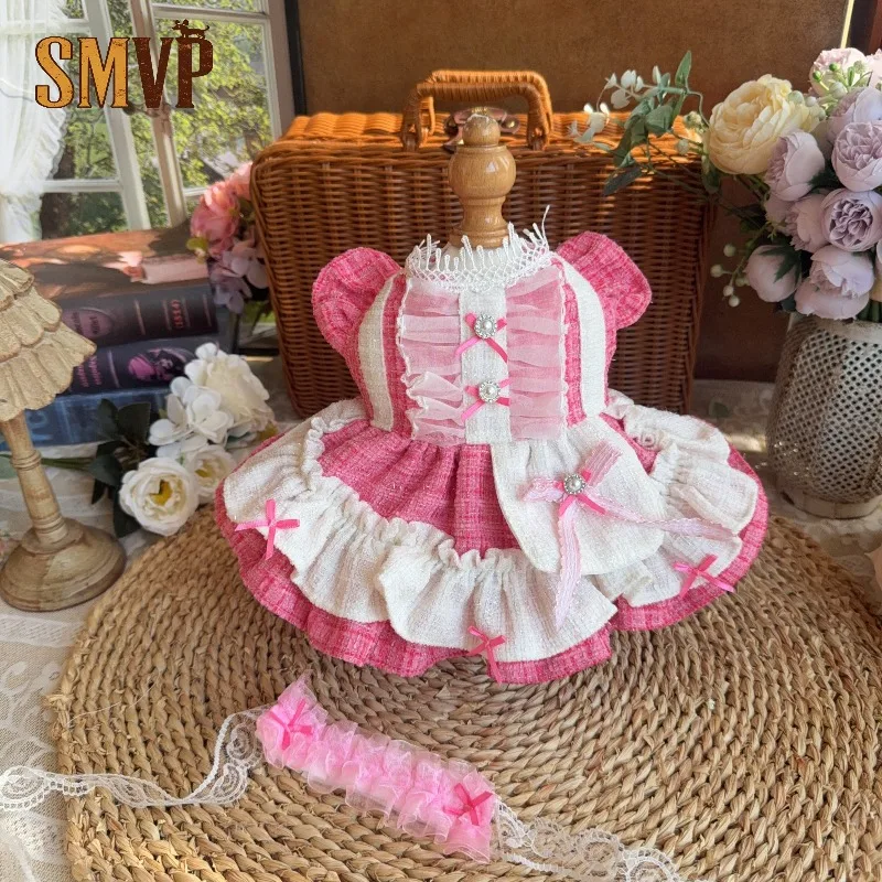 

Original Design Pink Coarse Knitted Fabric Lolita Princess Dress Gentle Dream Style Suitable for Pet Kittens Small Medium Dogs