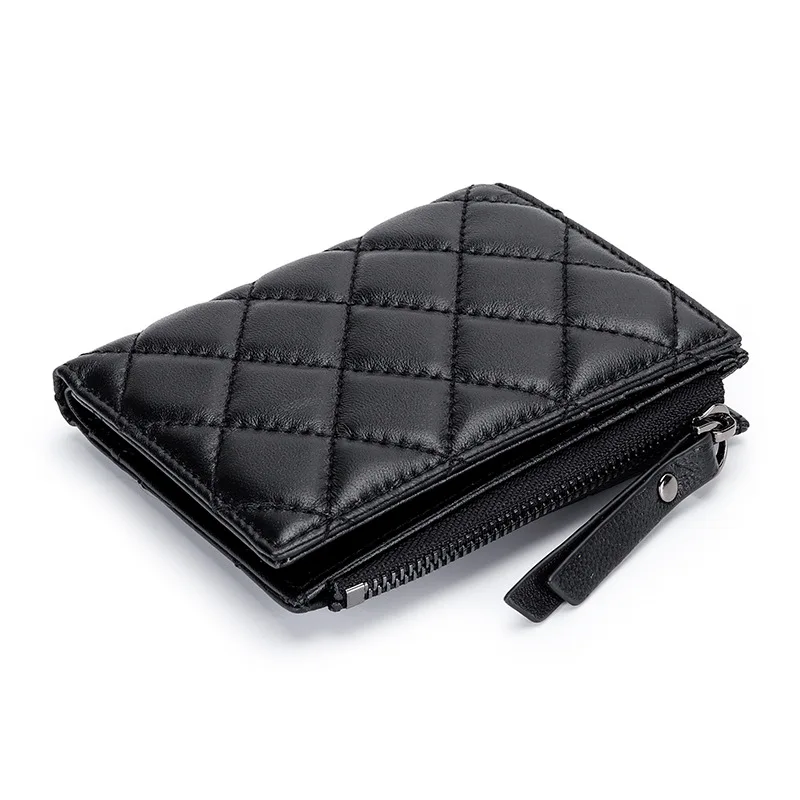 2025 Hot Genuine Leather Women Wallet Short Bifold Diamond Pattern Zipper Coin Purse New Vertical Style Ladies Card Wallets