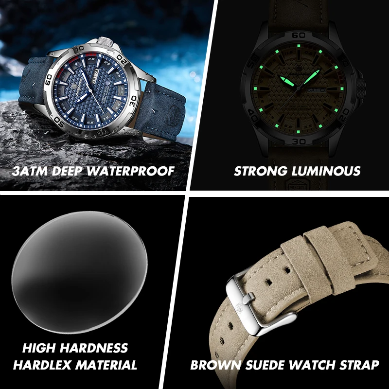 PAAZOMU Business Man Wristwatch Waterproof Luminous Date Week Casual Watch For Men Quartz Leather Luxury Fashion Men's Watches