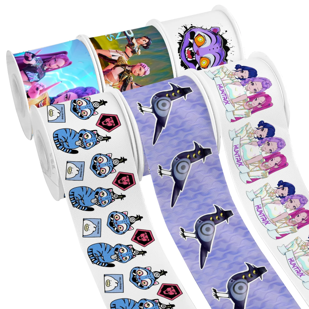 جديد K البوب هنتر الشريط الكرتون نمط مطبوعة Grosgrain شريط من الساتان لتغليف الهدايا الشعر القوس الحرفية ملحق 50 ياردة #3