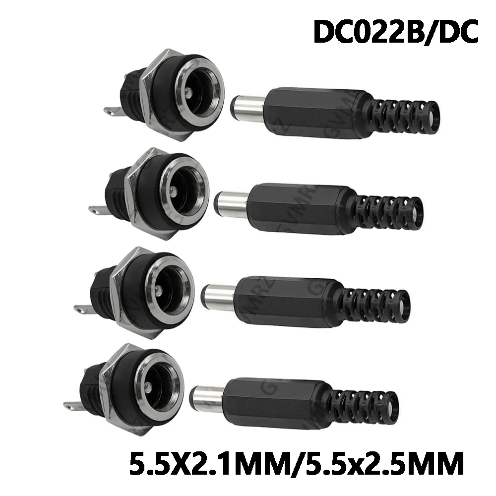 5Pairs 3A 12V 5.5x2.1mm Plastic Male Plugs DC022 DC Power Socket Female Jack Screw Nut Panel Mount Connector 5.5*2.5MM