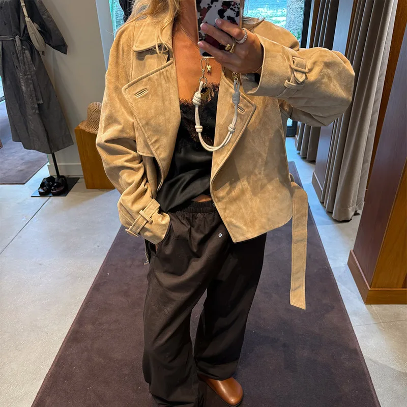 

2025 New Vintage Lapel Casual Jacket Women No Button Coat