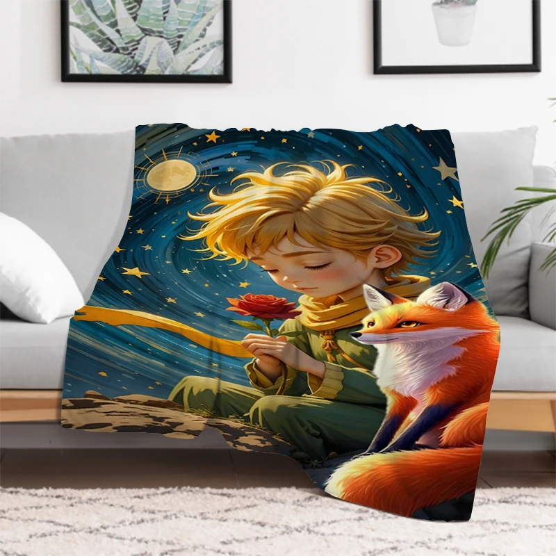 

The Little Prince & Fox Cartoon Anime Throw Blanket Picnic Blankets for Winter Soft Plaid With Print King Lid Microfiber Bedding