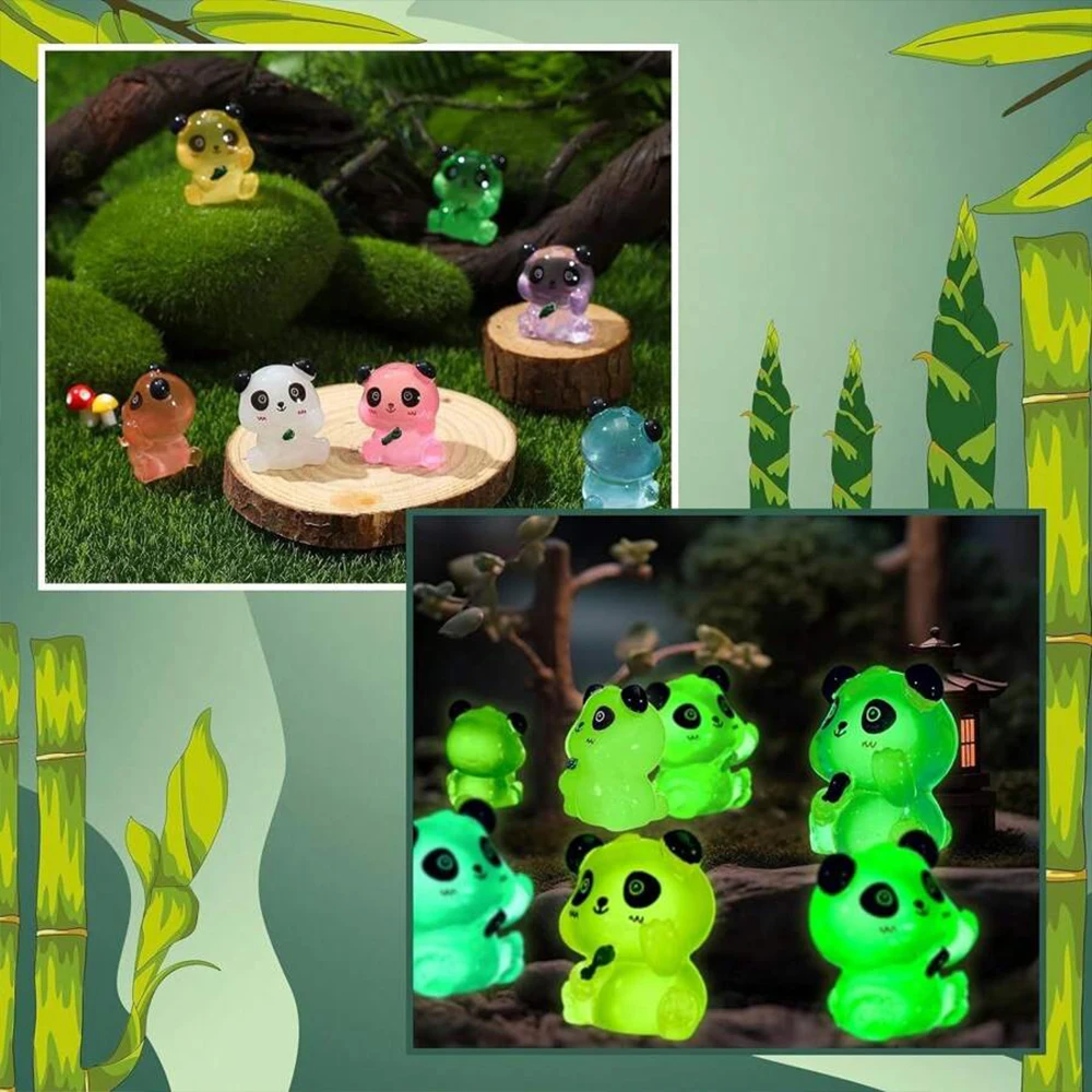 7/14/21Pcs Luminous Panda Resin Figurines Miniature Glow in The Dark Desktop Landscape Decoration Cake Topper