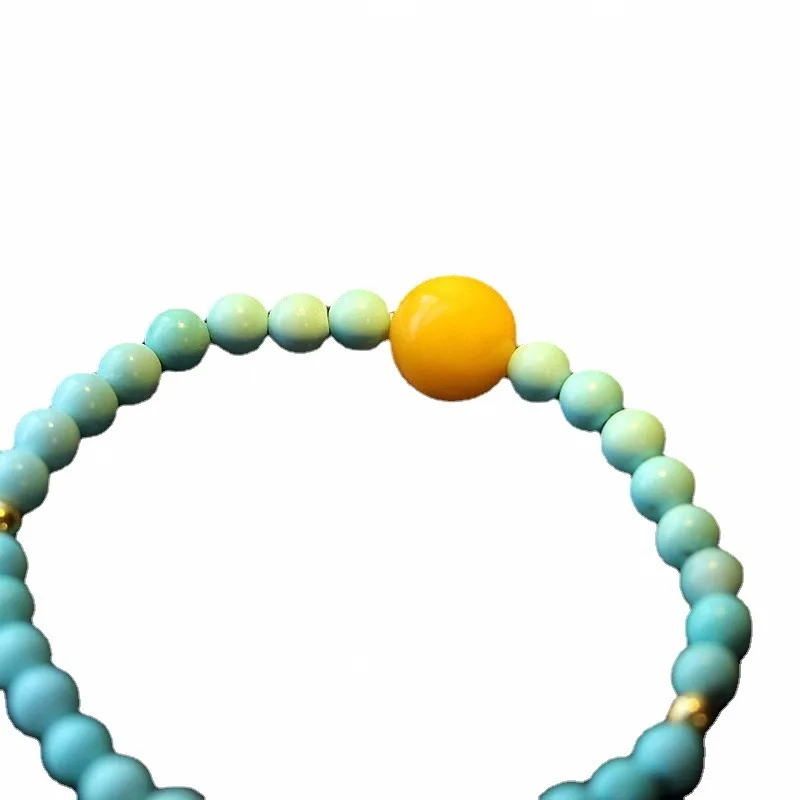 

New Chinese Style Turquoise Single Loop Beaded Bracelet with Amber Accents Minimalist Unisex Wristband Gifts