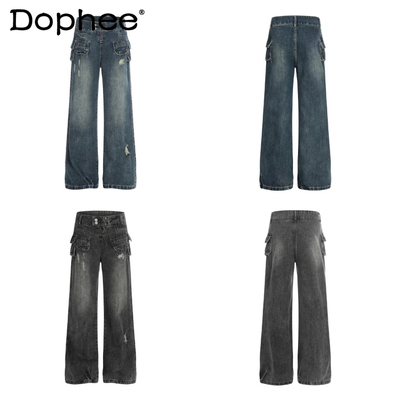 

2026 Men's Spring New Fashion Three-dimensional Pocket Tooling Jeans Trendy Loose Comfort Micro Flared High Street Denim Pants