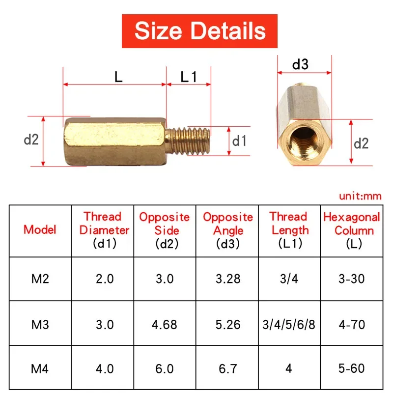 M2 M2.5 M3 M4 M5 M6 Male-Female Hex Brass Motherboard Standoff Hexagonal PCB Support Rack Stud Mount Column Spacing Screw Bolt