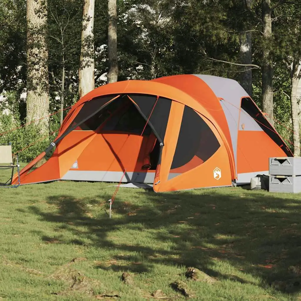 6-Person Waterproof Family Tunnel Tent in Grey & Orange - Ideal for Camping Adventures