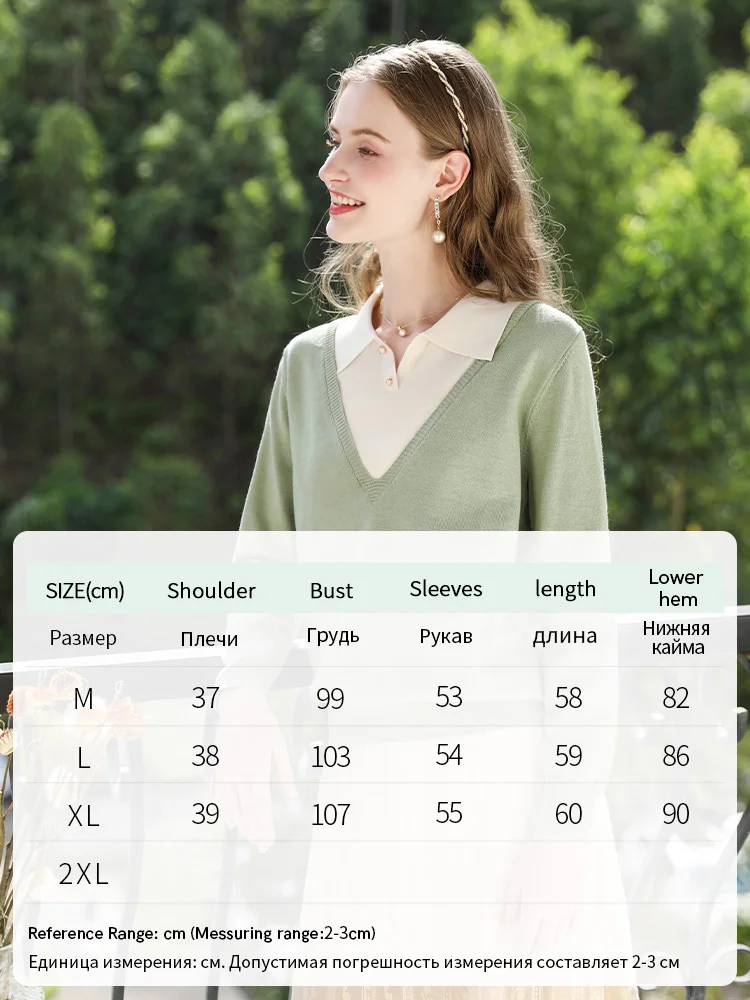 I BELIEVE YOU Knitted Sweaters Women Autumn 2024 Polo Collar Fake Two New Unique Chic Patchwork Straight Pullovers CMZ245488A