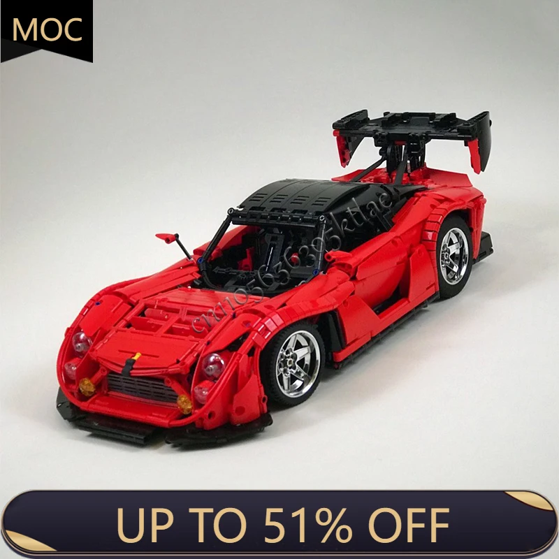 

2351 детали MOC, красная модифицированная модель суперкара, строительные блоки, скоростной автомобиль, кирпичи, игрушки для детей, популярные праздничные подарки