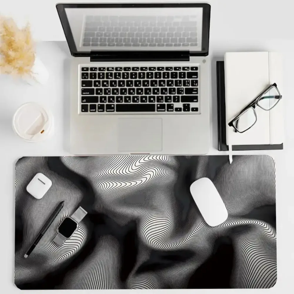 Abstract black desk mat - Anti-slip rubber bottom, ergonomic keyboard and mouse pad, smooth surface,ideal choice for remote work
