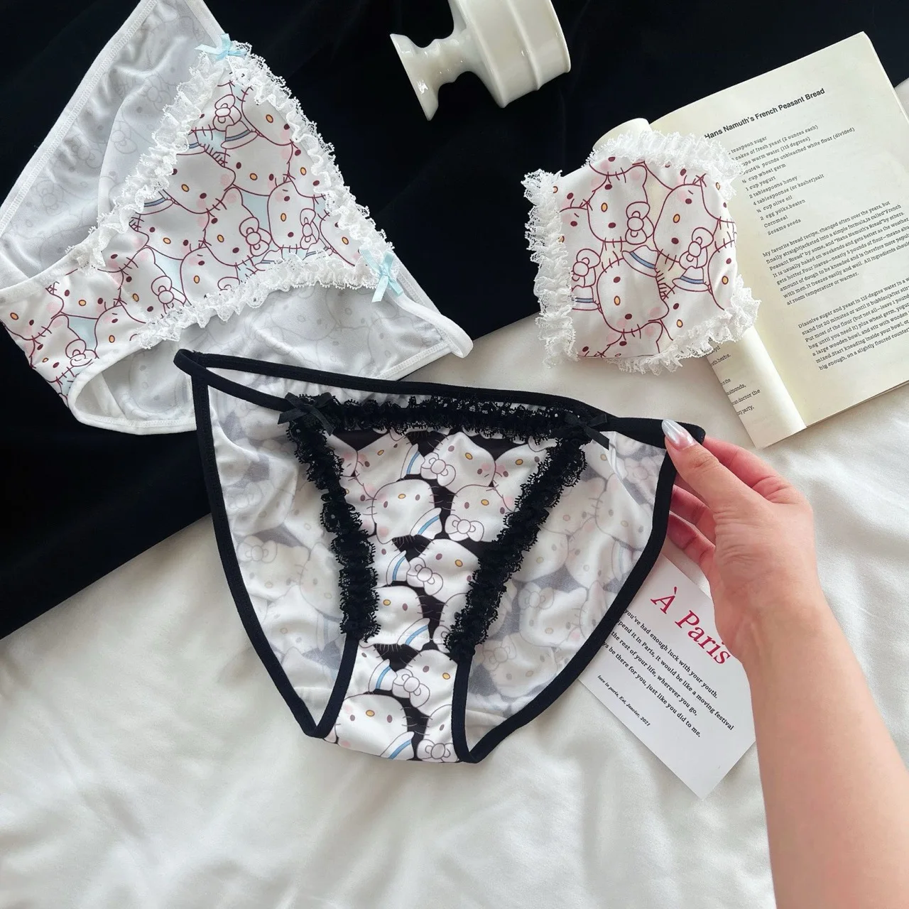 

New Hello Kitty Panties Cute Japanese Pure Sweet Floral Ice Silk Women's Bodysuit Panties Flared Bodysuit Girl Gift