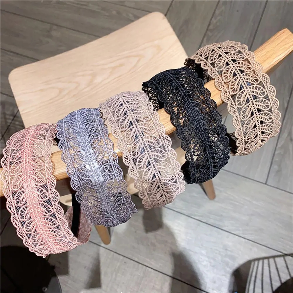 

Design Face Wash Make up With Toothed Lace Leaves Headband Wide Side Hairband Women Hair Accessories Korean Style Hair Wear