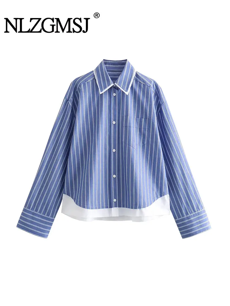 

TRAF 2024 Spring Elegant Women Shirts Striped Red Fashion Turn Down Collar Office Ladies Tops Long Sleeve Causal Female Blouse