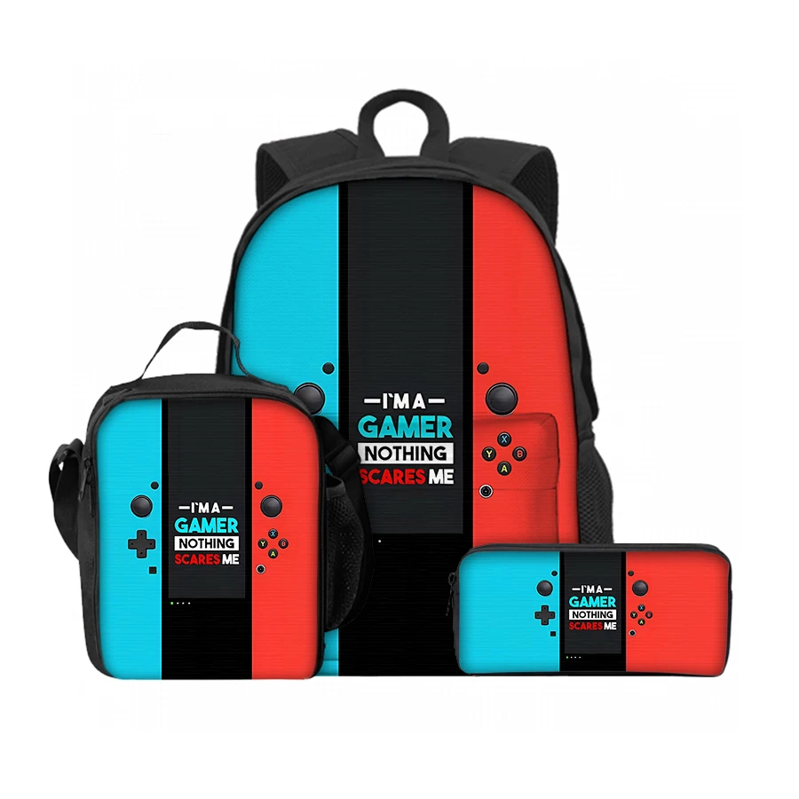 Juego de 3 uds de bolsas de almuerzo para consola de juegos simples, bolsas para bolígrafos, mochila frontal para niños/niñas, regalos para niños, mochila para ordenador portátil para adolescentes