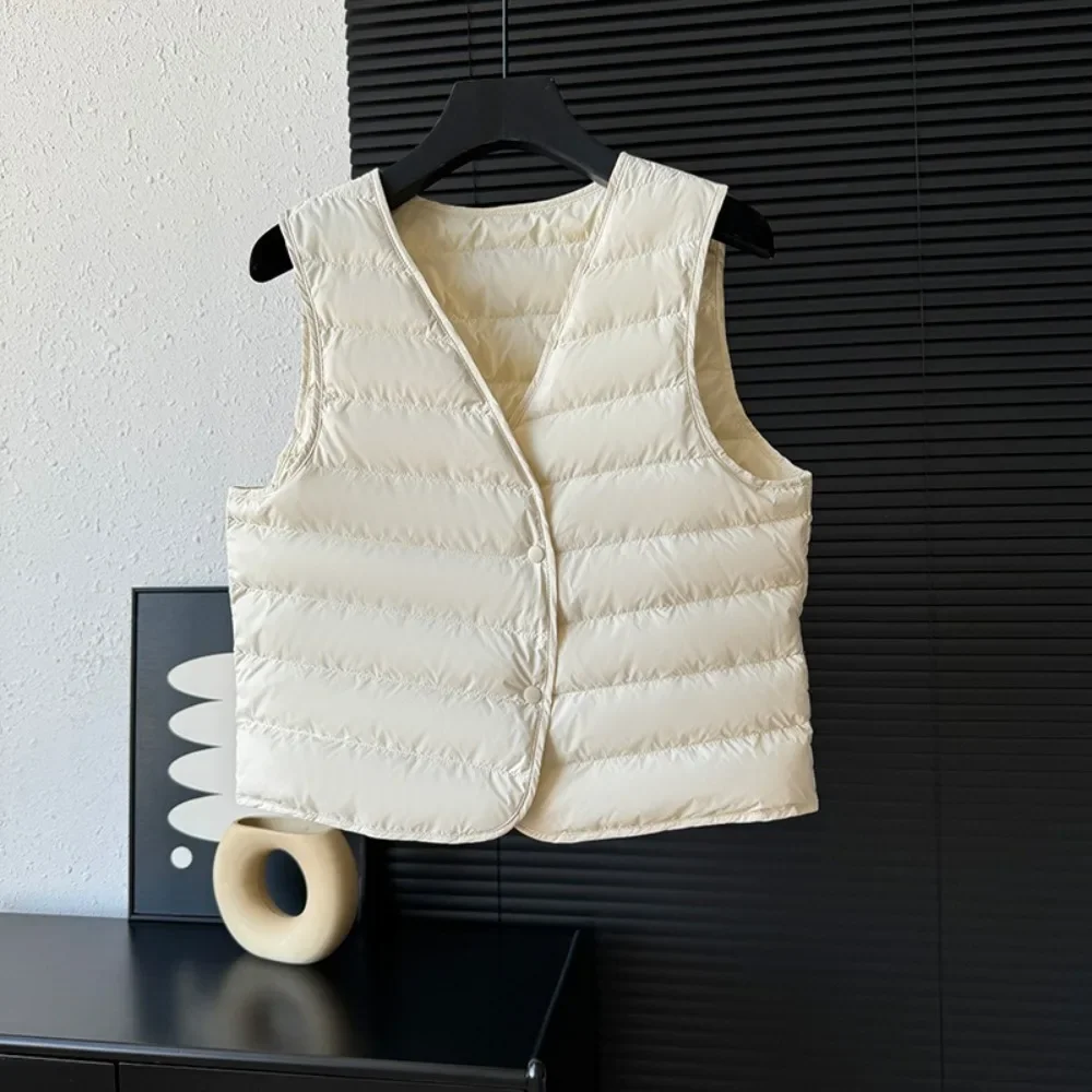 المرأة الجديدة أكمام سترة منتفخة ربيع الخريف الإناث الأبيض أوزة أسفل خفيفة الوزن للغاية Packable الدافئة أسفل بطانة سترة