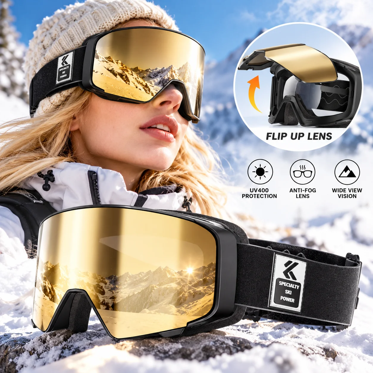 Kapvoe Anti-Fog-Schneebrille Damen Skibrille Snowboarden Schnee Skifahren Maske Herren Objektiv Kit UV400 Schneemobilbrille Motorrad
