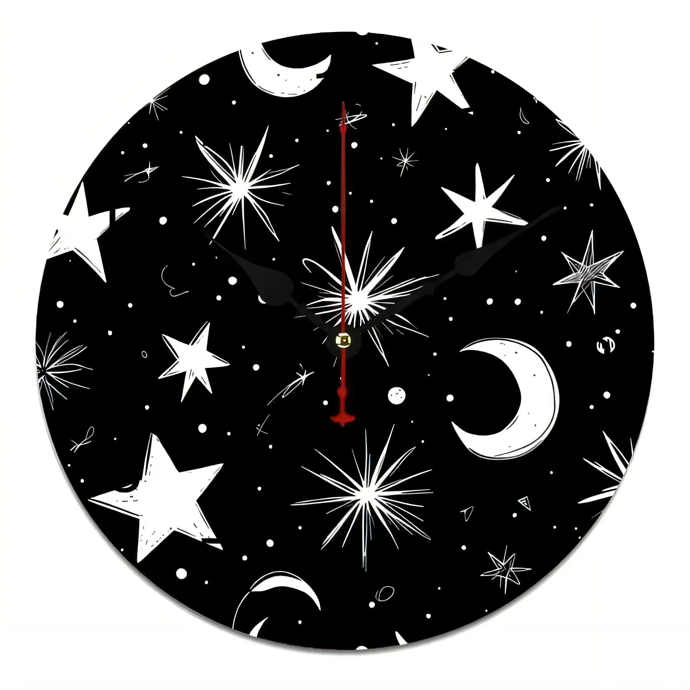 Whimsical Black Celestial Wall Clock  Stars Moon Silent Non Ticking Battery Operated Dreamy Night Sky Decor for Home