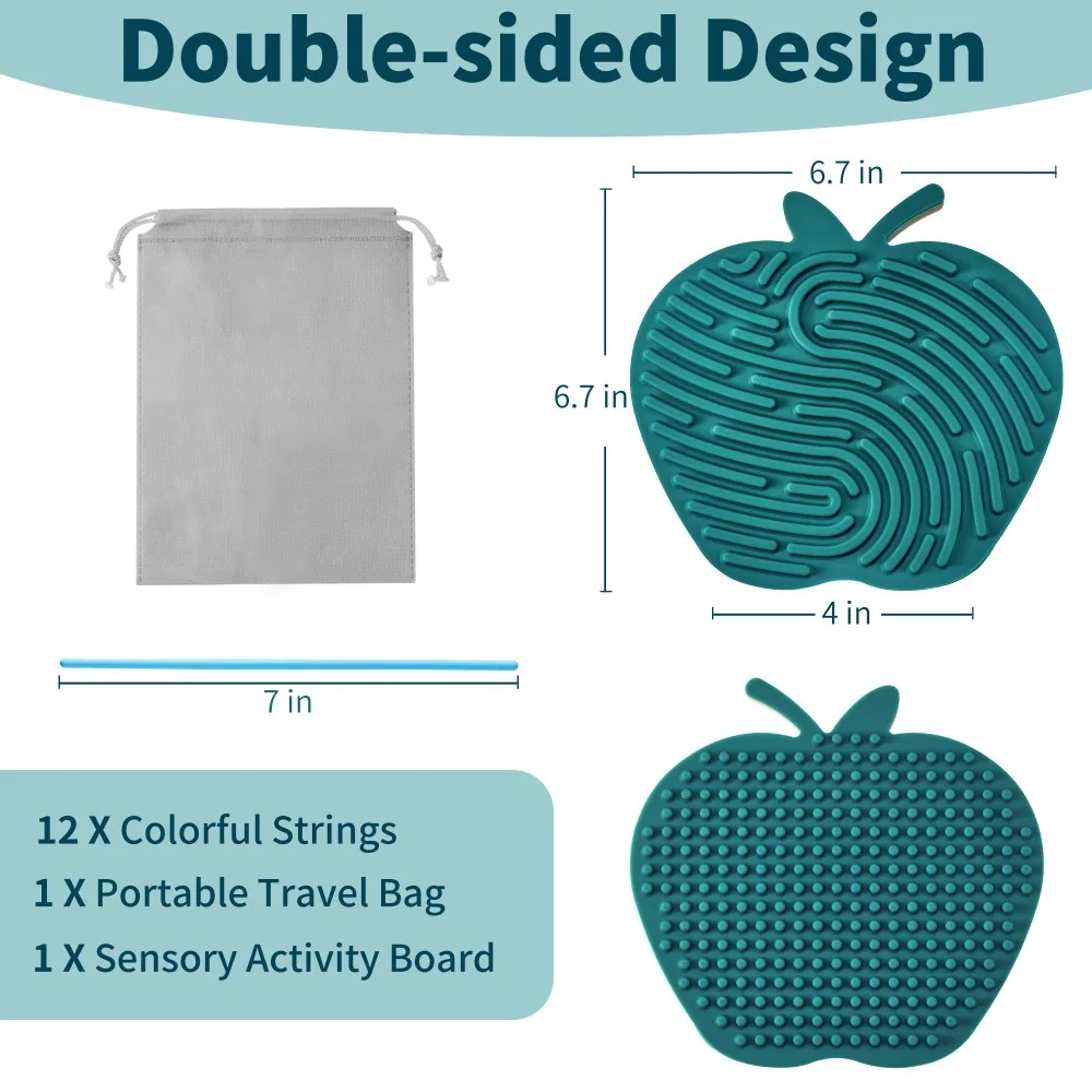 Apple Shape Sensory Activity Board Duble Sided Design with Travel Bag & 12 Strings Fidget Toys Silicone Anti-stress Fidget Board