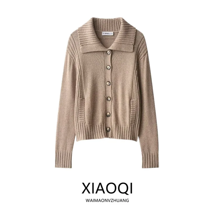 

Winter New Loose Knitted Outerwear Women's Faion Simple Sle Long Sve Cardigan with Ribbing Trim Versatile Ele Design