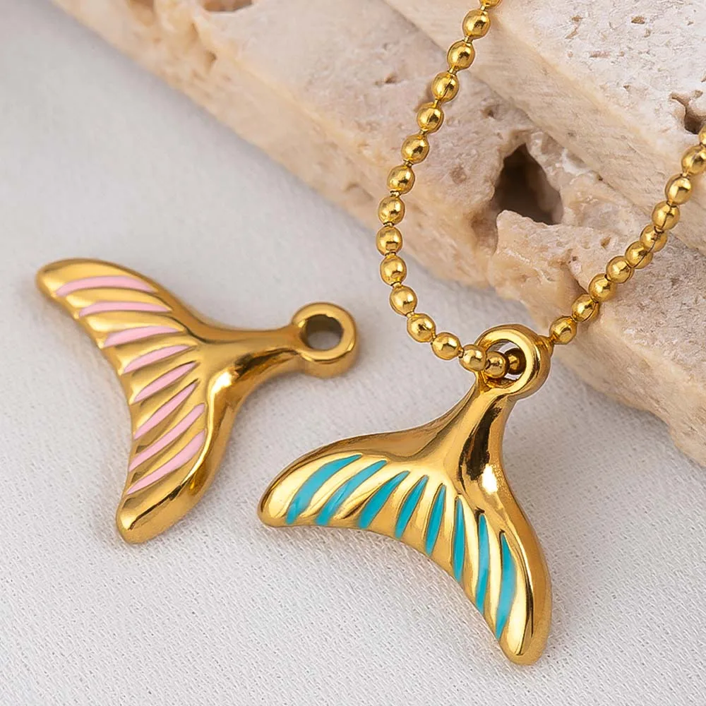 

2pcs 304 Stainless Steel Enamel Fish Tail Pendant Gold Color Charm DY Fashion Necklace Earring Jewelry Making Keychain Component