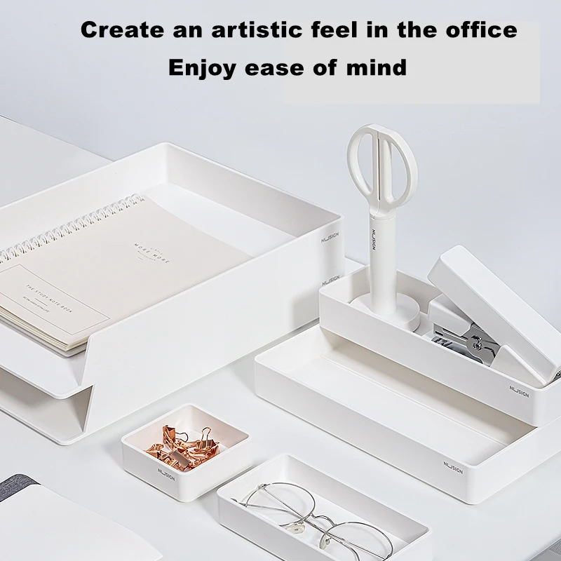 Deli Nusign NS001 Desktop Storage Set White Plastic File Tray European Style Stationery Drawer Office And Home Desk Organization