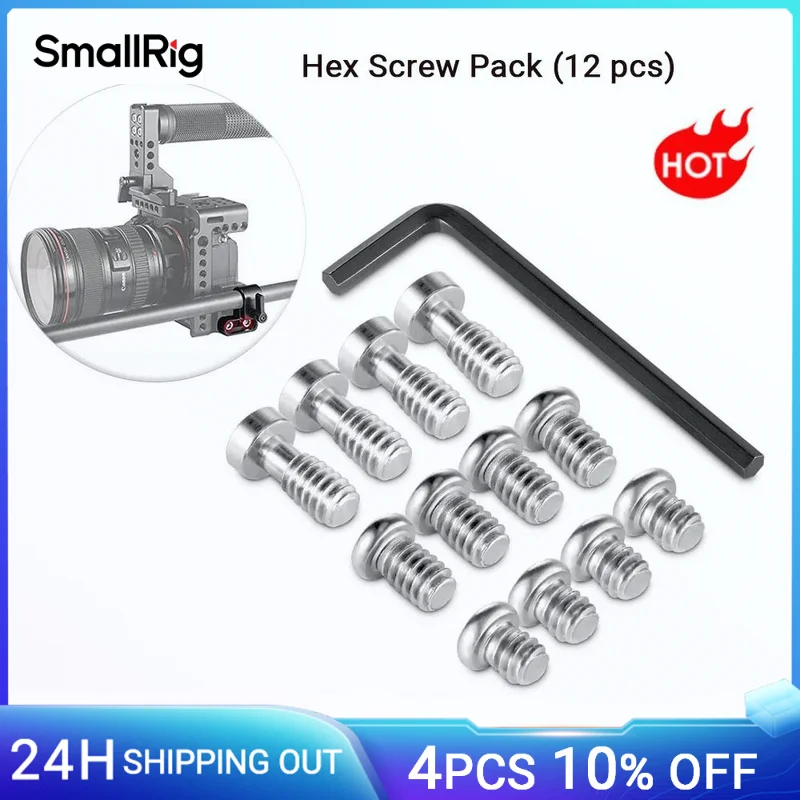 SmallRig Hex Screw 1/4 Inch 12 PCS Pack With A Hex Spanner for Most SmallRig Camera Cages for Cheese Plate NATO Rail -1713