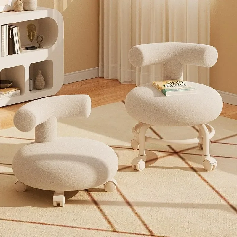 Light Luxury Low Stool with Backrest Universal Wheels Household Baby Toddler Seat Lazy Beauty Sewing Chair Small Mobile