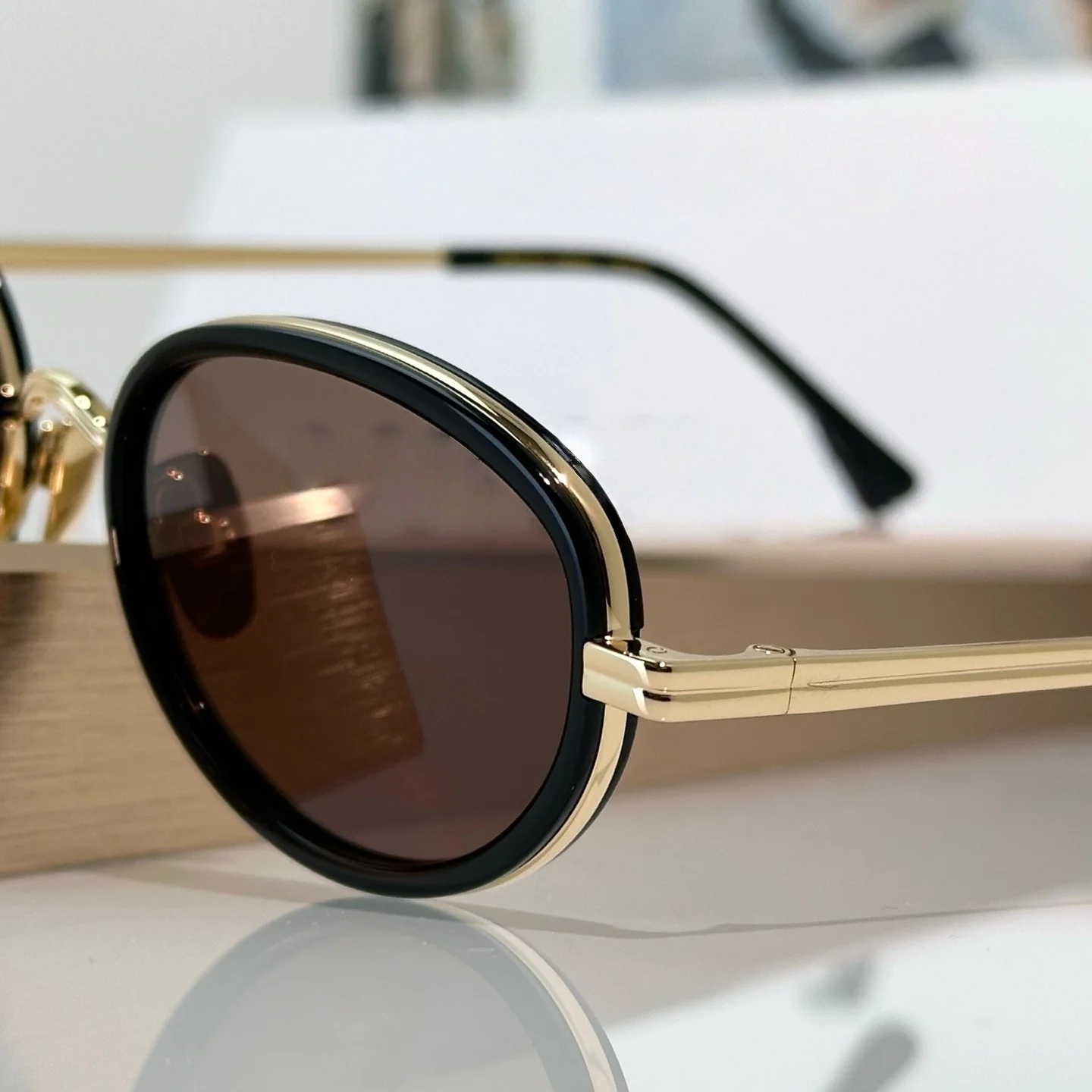 Reign Sunglasses for Men Women,Premium Hybrid Frame,UV400 Dark Grey Lens,Gold Thin Temple,Wardrobe Essential Eyewear