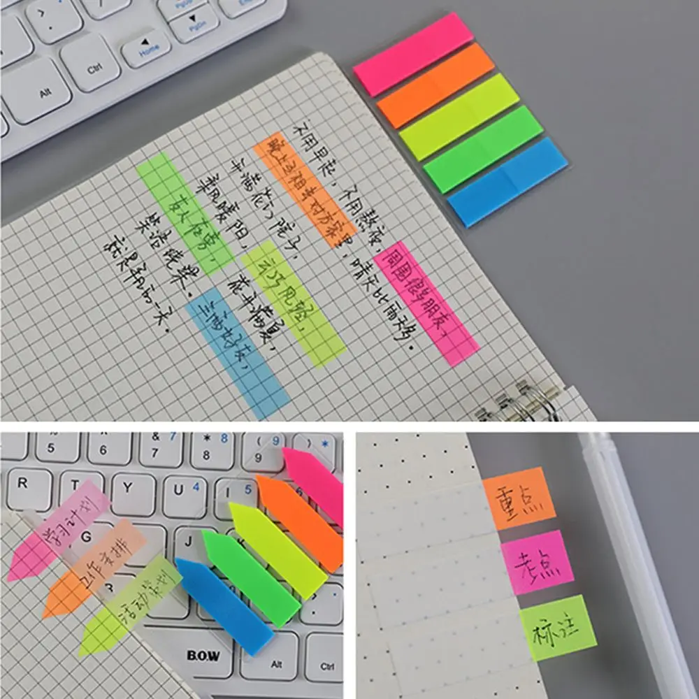100 Sheets Memo Flags Memo Sticker Paper Fluorescent Memo Pad Bookmark Marker Sticker Colored Memo Pad Candy Color Sticky Notes