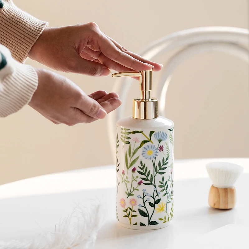 Nordic Ceramic 420ml  Lotion Shampoo Liquid Soap Dispenser Pump Bottle Emulsion Dispensing Bottle Bathroom Accessories