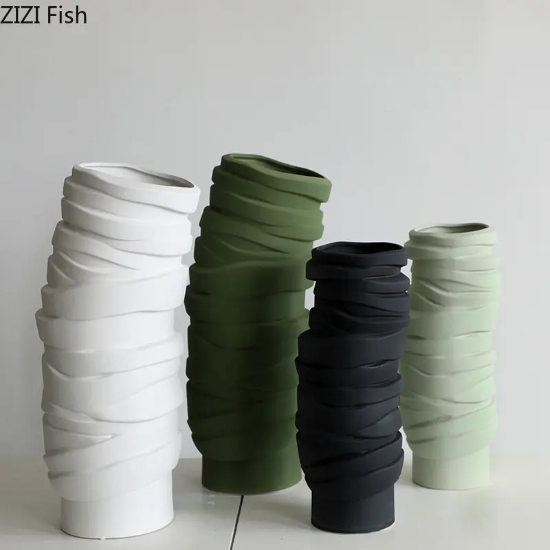 

Minimalism Twisted Bandage Ceramic Vase Desk Decoration Floral Vases Porcelain Flowers Pots Flower Arrangement Modern Home Decor