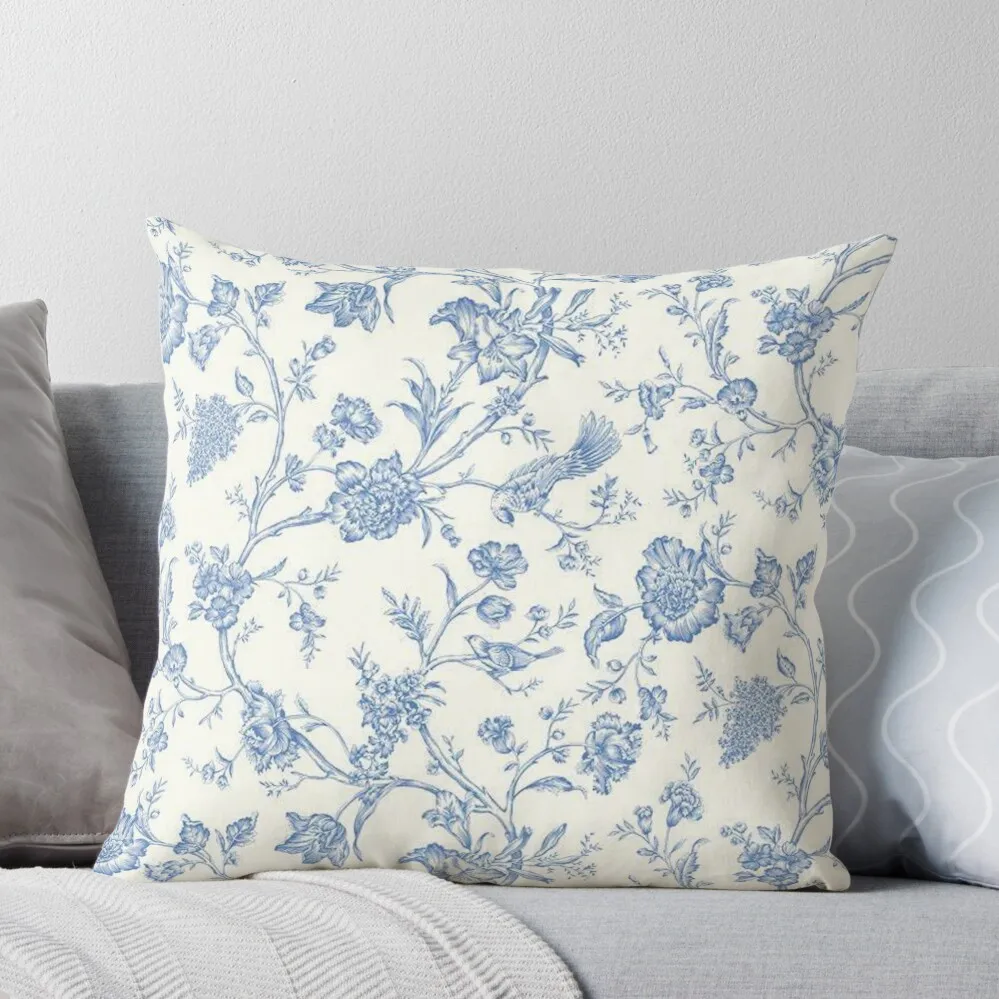 

Blue Bird Toile Throw Pillow ornamental pillows Cushions Home Decor