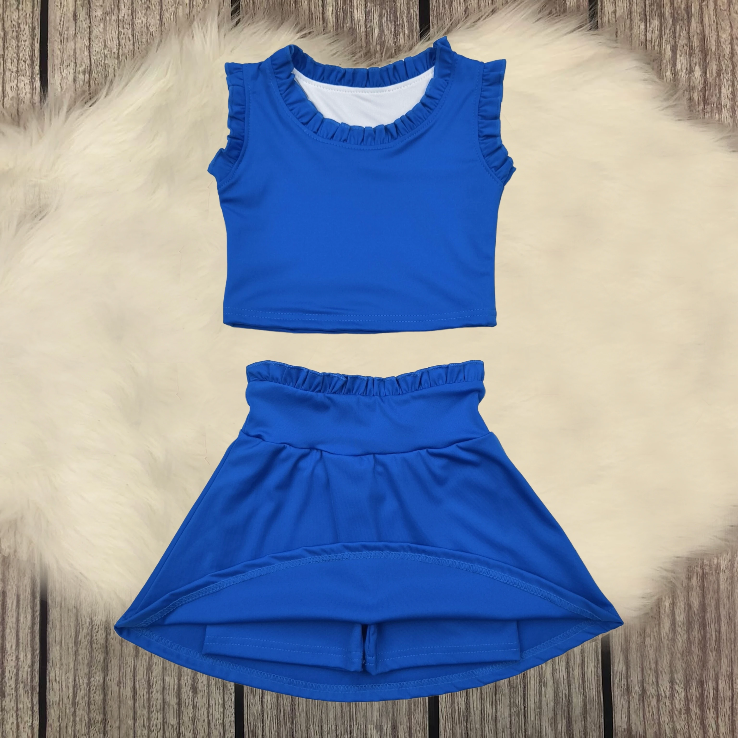 

Wholesale Baby Girls Hot Blue Sleeveless Top Skirt Short Skorts Yoga Sets Infant Toddler Kids Children Boutique Outfit Clothes