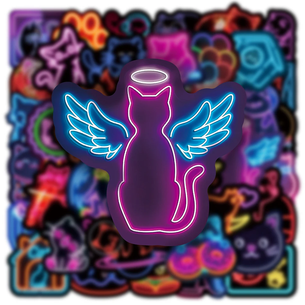 

10/30/50pcs Cute Cartoon Cat Neon Light Stickers Waterproof Graffiti Decals DIY Skateboard Luggage Phone Funny Sticker for Gifts