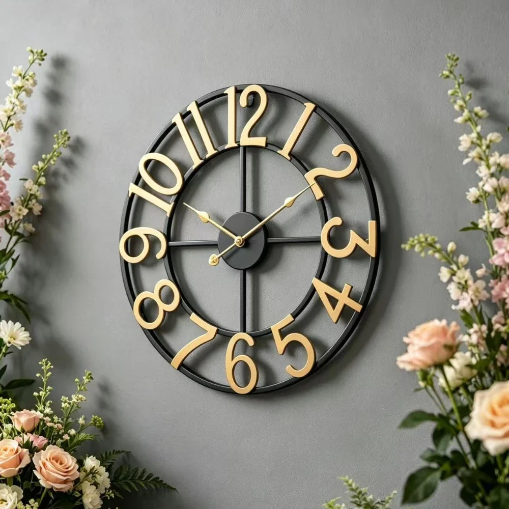 40cm Iron Digital Wall Clock Creative Home Decoration Living Room Retro Wall Watch Bedroom Dining Room 16 Inch Metal Wall Clock