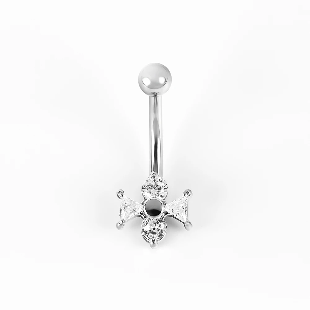 1 Stainless Steel Cast Flower Shaped Zirconium Inlaid Belly Button Ring